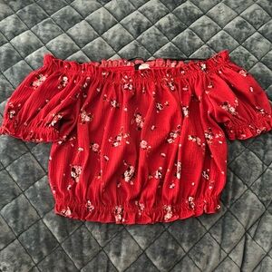 Red floral pattern crop top